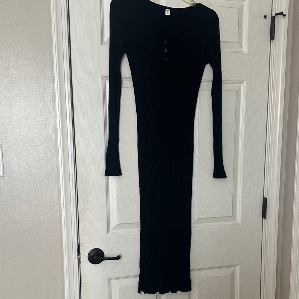 Ribbed Black Long Sleeve Dress